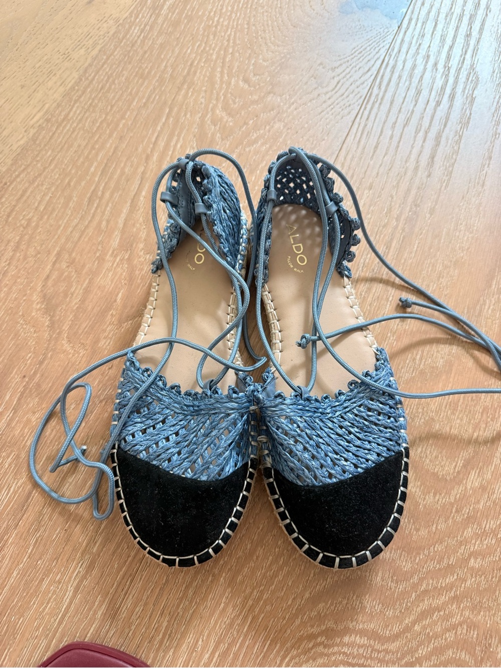 ALDO Blue Woven Lace-Up Espadrille Flats with Black Toe Cap